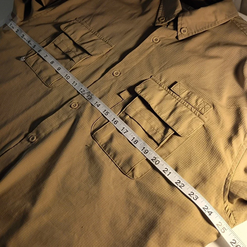 Khaki Ripstop Fishing Shirt Long Sleeve UPF 40+ Sun Protection Men's Large